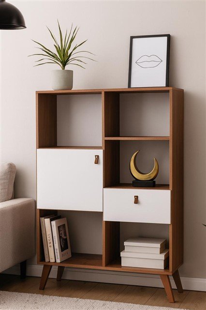 Biblioteca Leggero 5 espacios, 1 puerta, 1 cajón